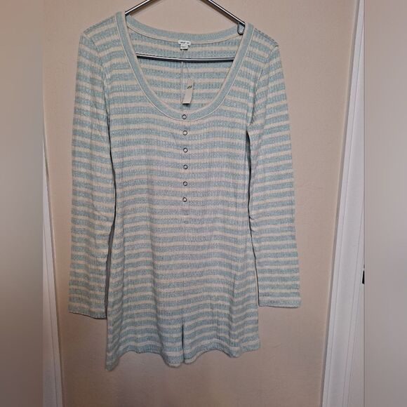 Aerie Striped Henley Sleep Romper NWT Size Medium - Picture 1 of 7